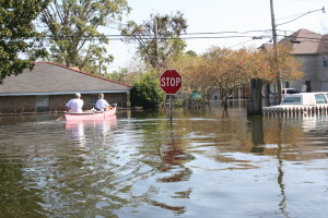 this photo shows downed power lines in a flooded area of new orleans in the aftermath of hurricane katrina. the flood water in this metairie neighborhood was just over five feet.