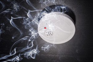 Smoke Detector in the smoke of a fire.